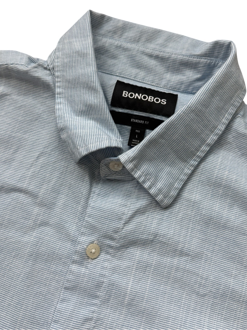 Bonobos Standard Fit Oxford Shirt Large Blue White Stripe Short Sleeve Button Up